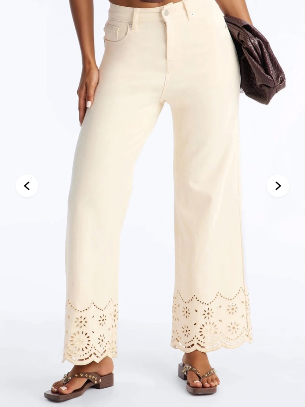 Jeans with Scalloped Eyelet Hem